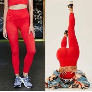 FP Movement by Free People Red Ribbed squat-proof Leggings
